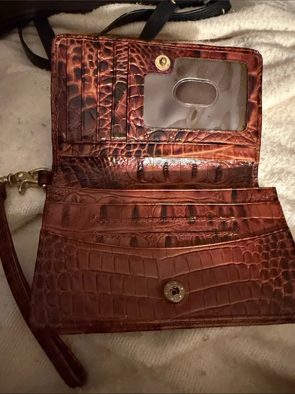 Women's Brahmin pecan Croc-Embossed Satchel Handbag in Cognac Brown with wallet